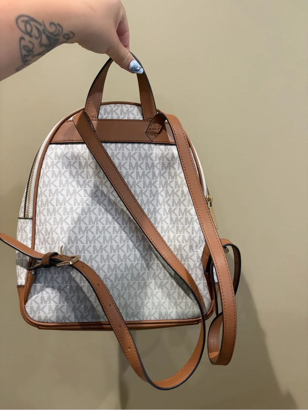 Michael Kors White & Brown MK Logo Backpack